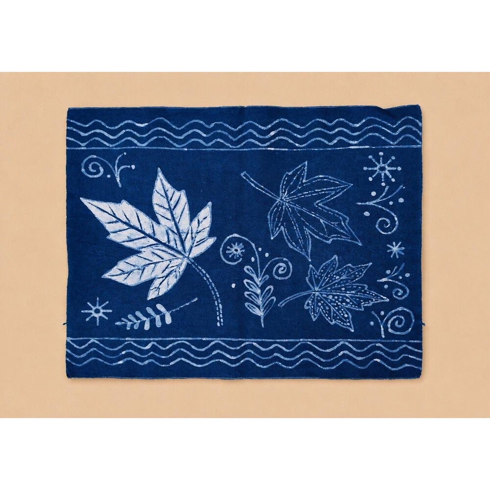 Handmade Indigo Batik Maple Leaf Placemats, Botanical Japanese Table Tea Mat
